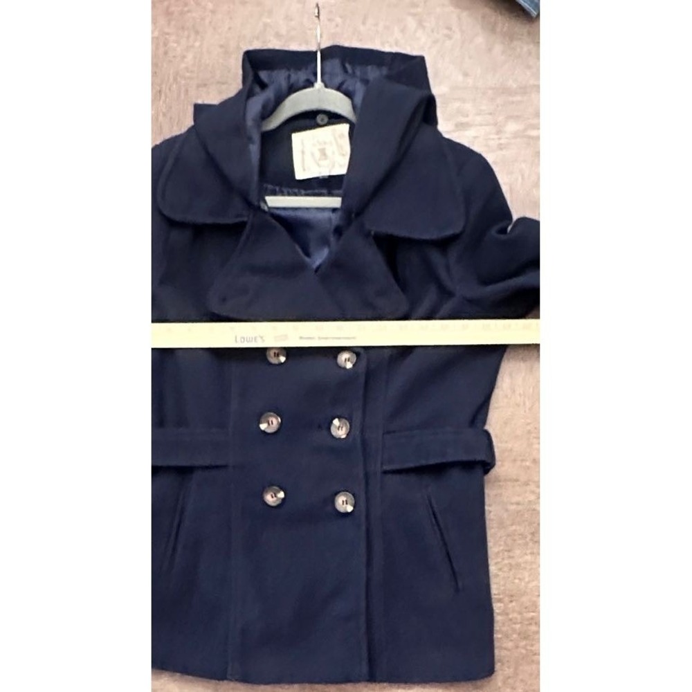 Ci Sono Womens Navy Blue Hooded Pea Coat Double Breasted Jacket CT6013 Size L - Picture 4 of 9